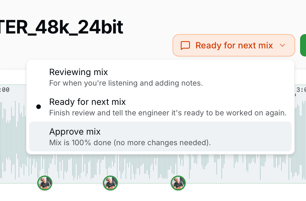 A MixSend song showing its current status in the dashboard